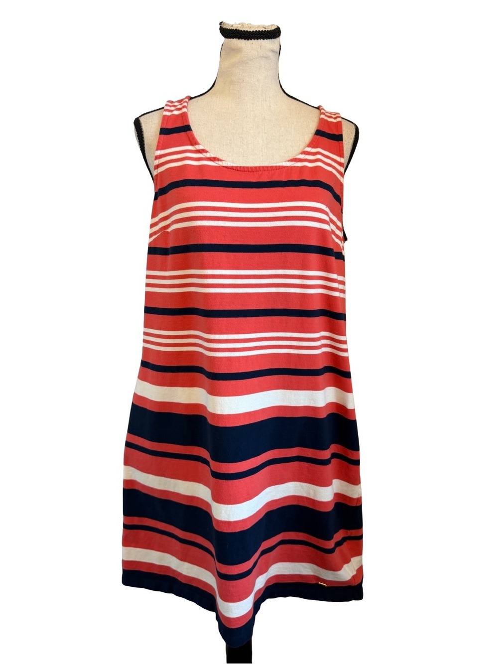 Tommy Hilfiger Women’s Large Striped Tank Dress Red Navy White Sleeveless A-Line